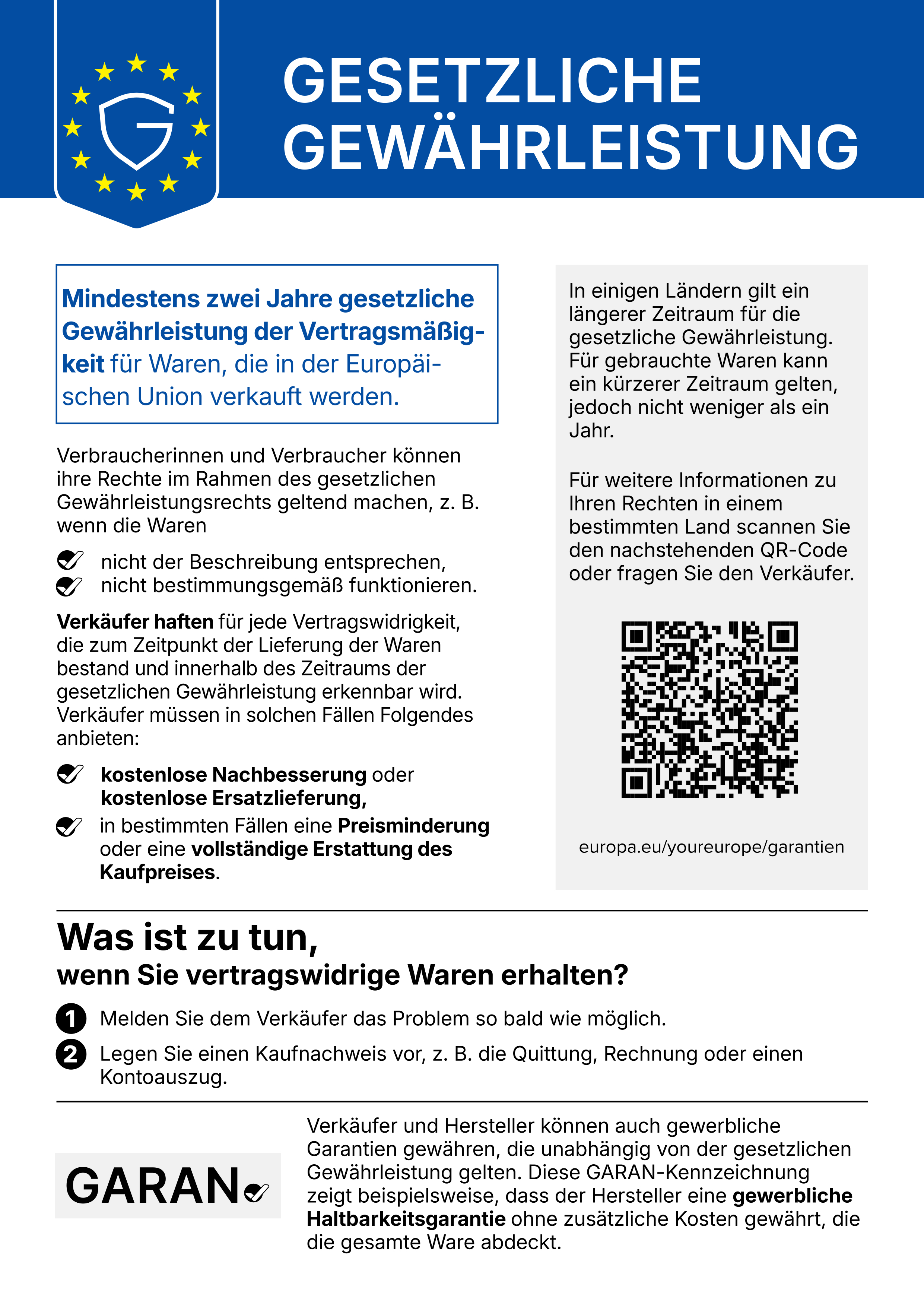 Hinweis zu den gesetzlichen Gewährleistungsrechten